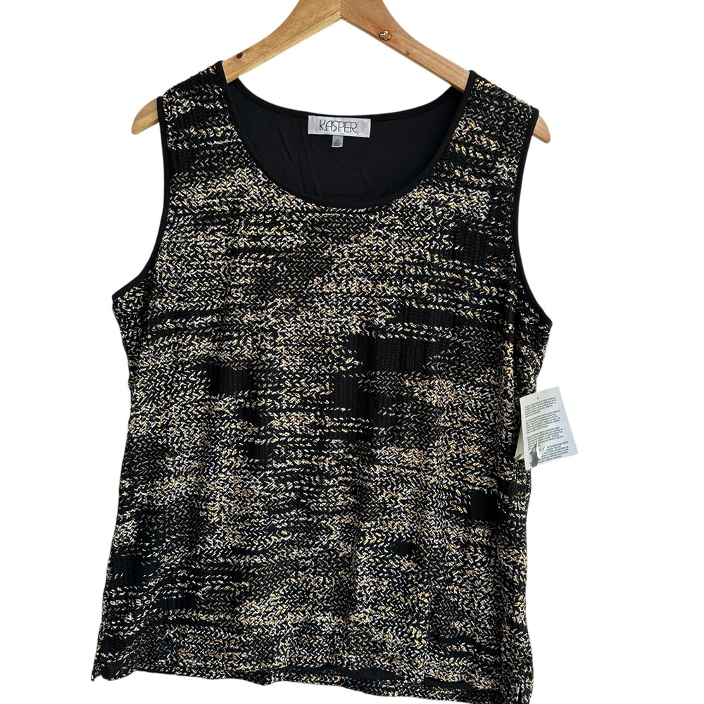 Kasper‎ Tank Top Gold Metallic Accent Career Blouse XL NWT Office Cocktail Chic